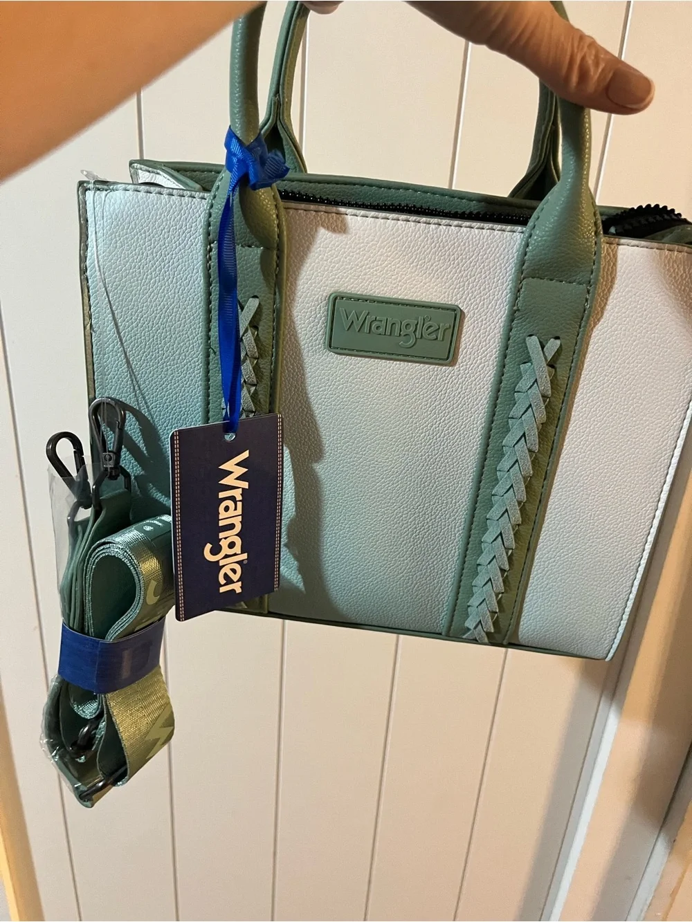 Wrangler Cream and Sage Braided-Trim Satchel with Removable Strap